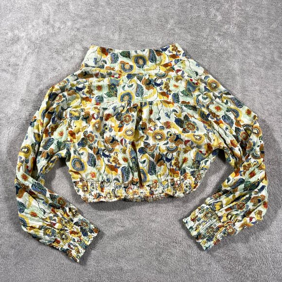 By Anthropologie Twist Crop Top Set Smocked Floral Printed Wrap Blouse Women's M - Picture 10 of 13